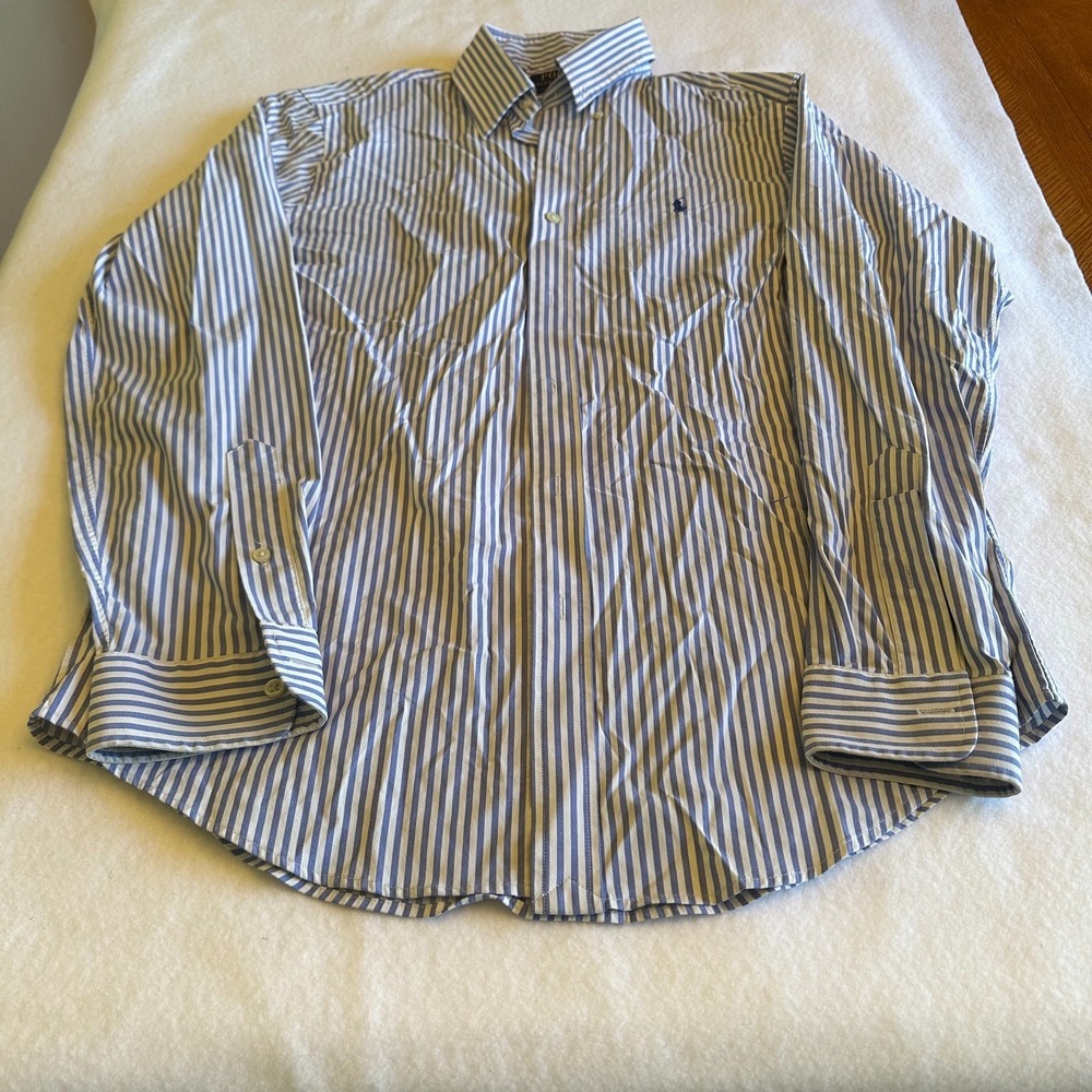 Polo Ralph Lauren Striped Peformance Dress Shirt M Blue White Pony Classic Fit